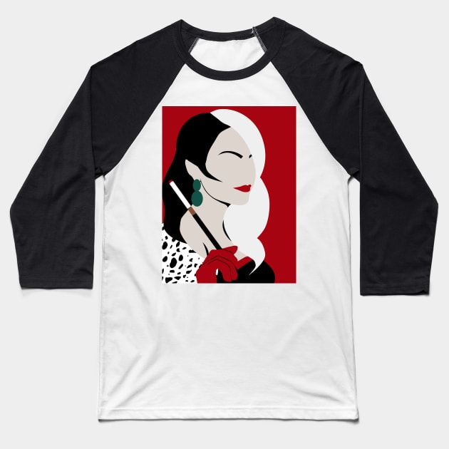 Minimalist Cruella De Vil Baseball T-Shirt by PaprikaPanda